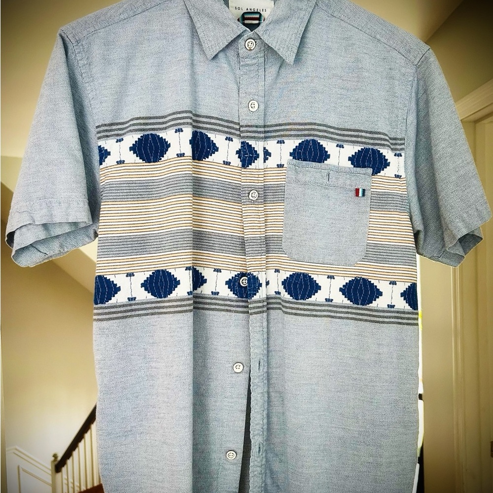 Sol Angeles Blue and White Casual Button Down Shirt